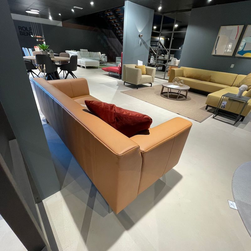 Rolf Benz Linea oranje leren bank met korting