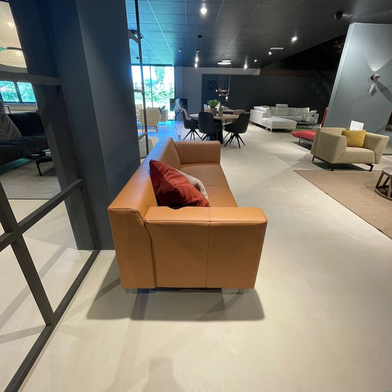 Rolf Benz Linea oranje leren bank met korting