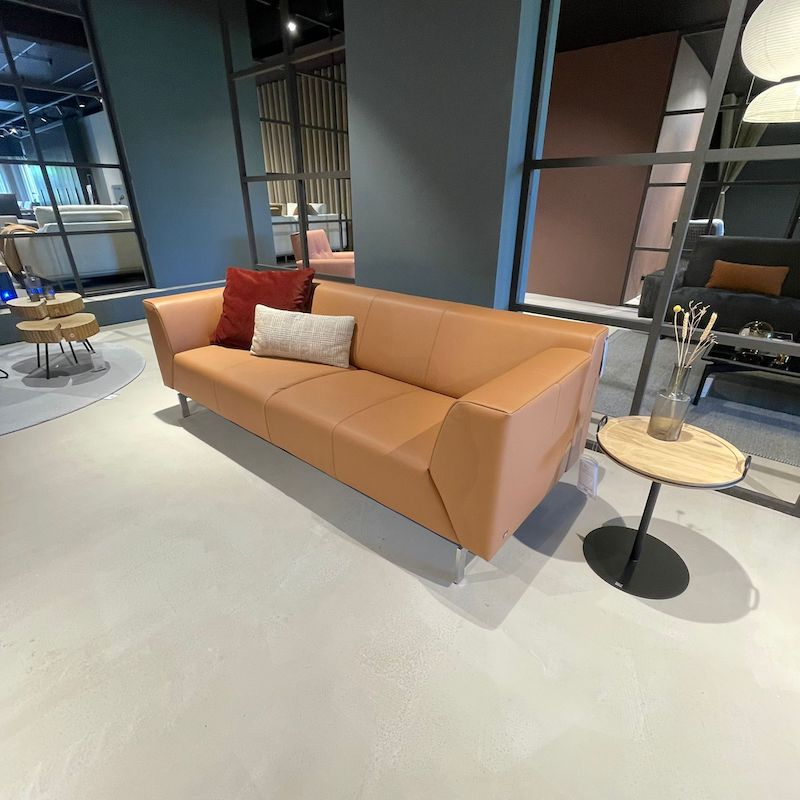 Rolf Benz Linea oranje leren bank met korting