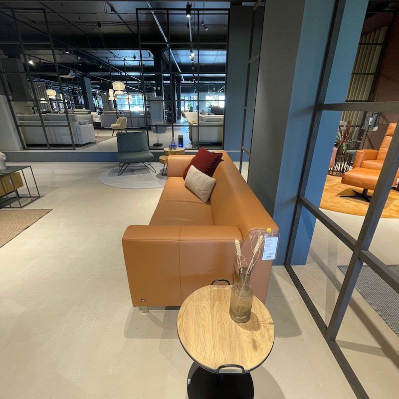 Rolf Benz Linea oranje leren bank met korting